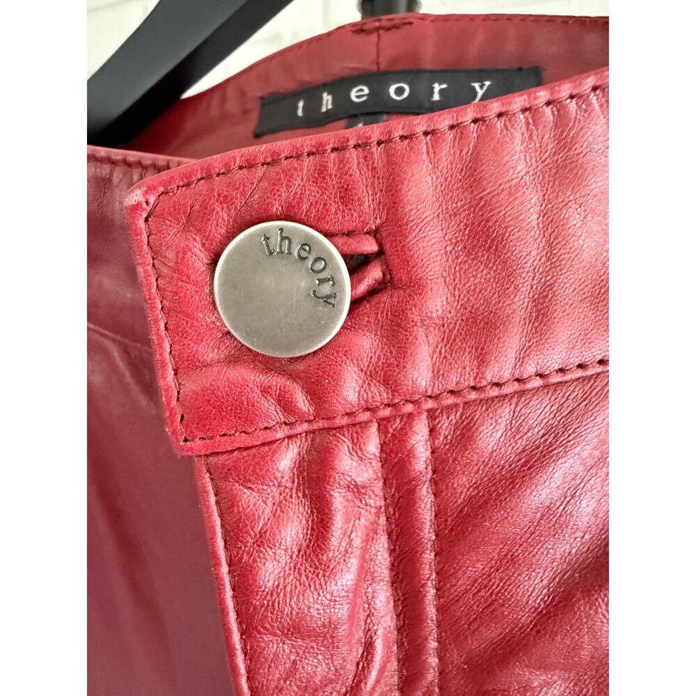 Theory Red 100% Leather Bootcut Pants Made in USA Size 4 - Picture 3 of 6